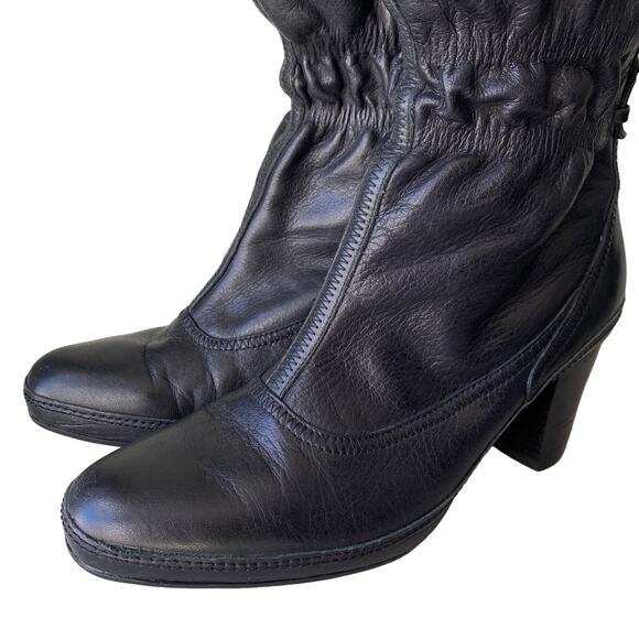 Clarks Artisan Mid Calf Heeled Boots Cinched Shaft 80s Style Women Sz 10 Leather - Picture 2 of 16